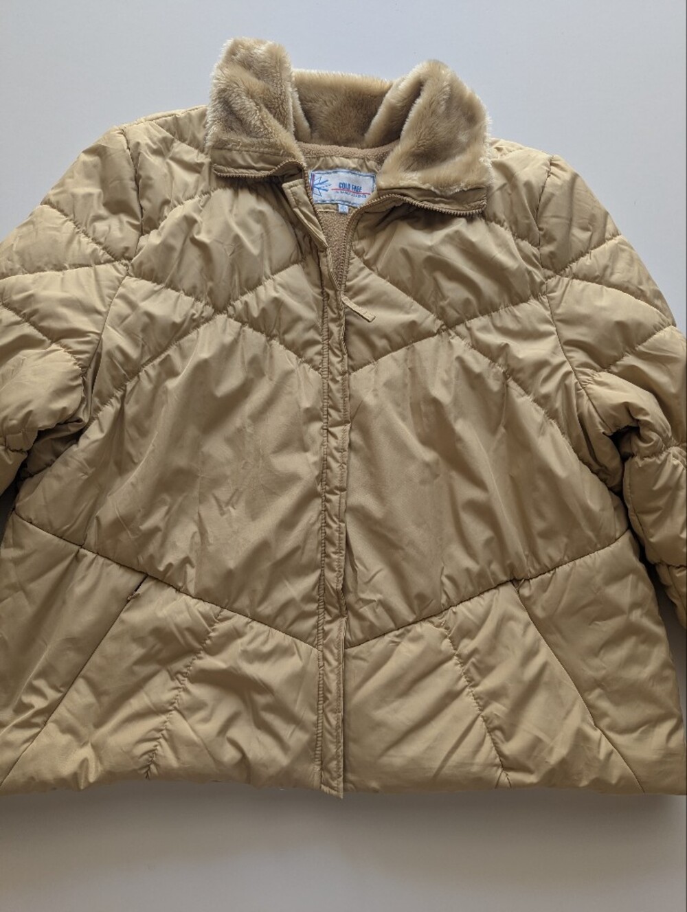 Vintage Cold Free by Marcelle Renee Tan Quilted Puffer Jacket with Faux Fur 3x